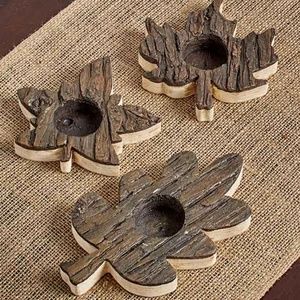 Woodland Leaf Ceramic Tea Light Holders-3 Pack-Dark Brown